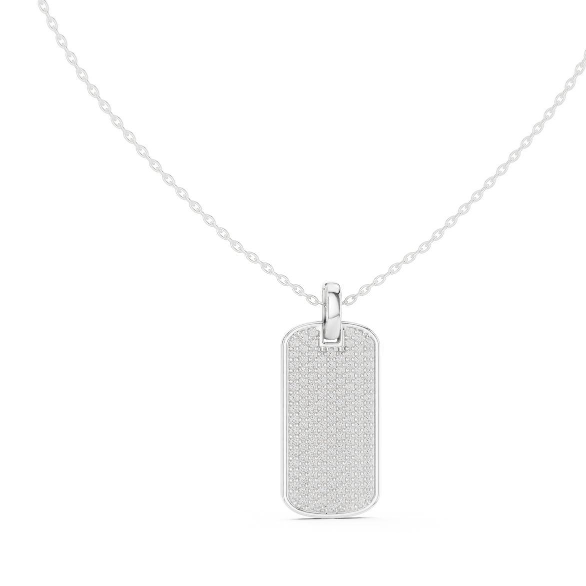 Pavé diamond rectangle dog tag pendant in gold with lab grown diamonds by Signora Jewels