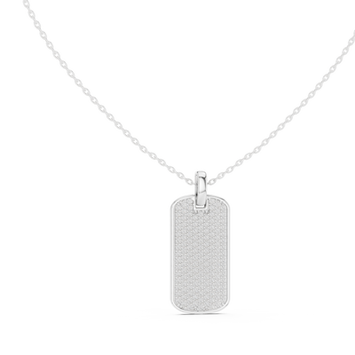 Pavé diamond rectangle dog tag pendant in gold with lab grown diamonds by Signora Jewels