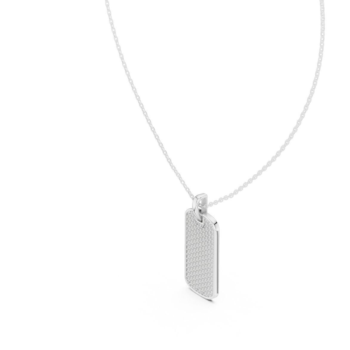 Pavé diamond rectangle dog tag pendant in gold with lab grown diamonds by Signora Jewels