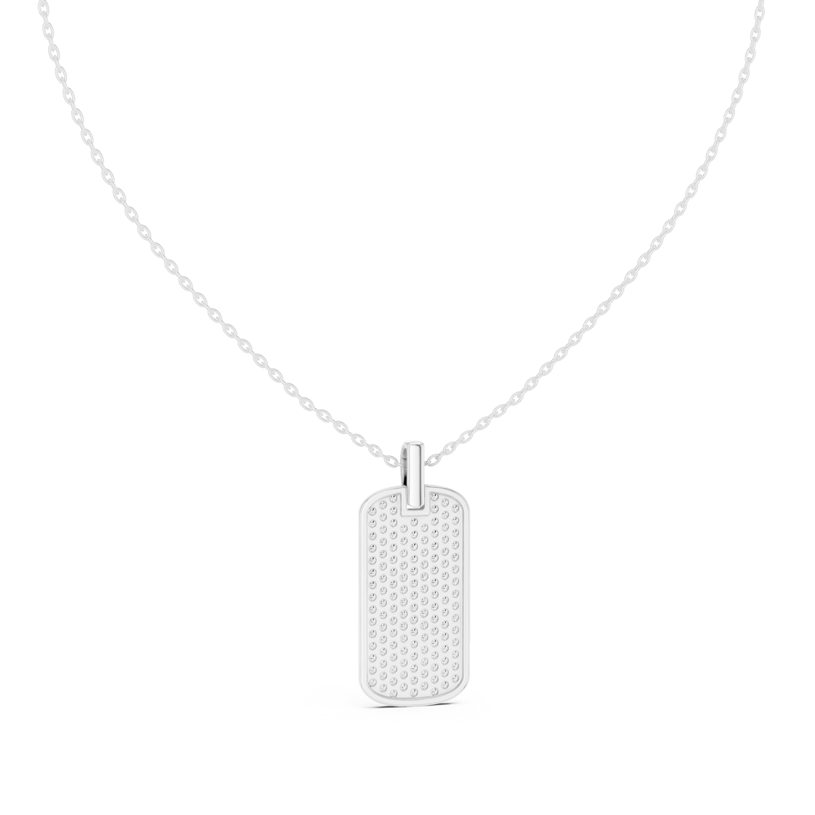 Pavé diamond rectangle dog tag pendant in gold with lab grown diamonds by Signora Jewels