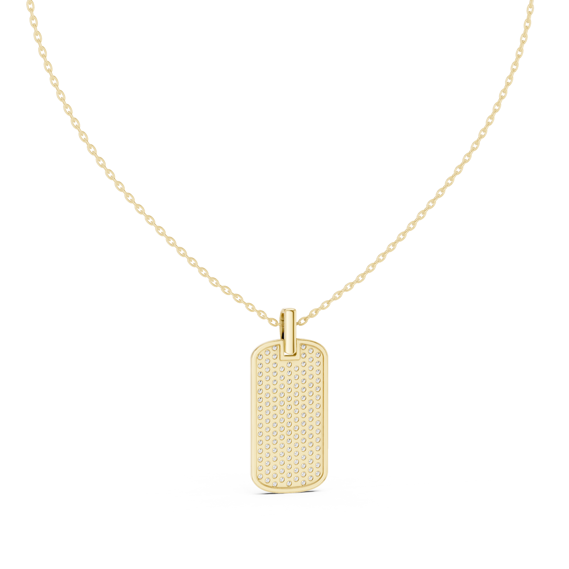 Pavé diamond rectangle dog tag pendant in gold with lab grown diamonds by Signora Jewels