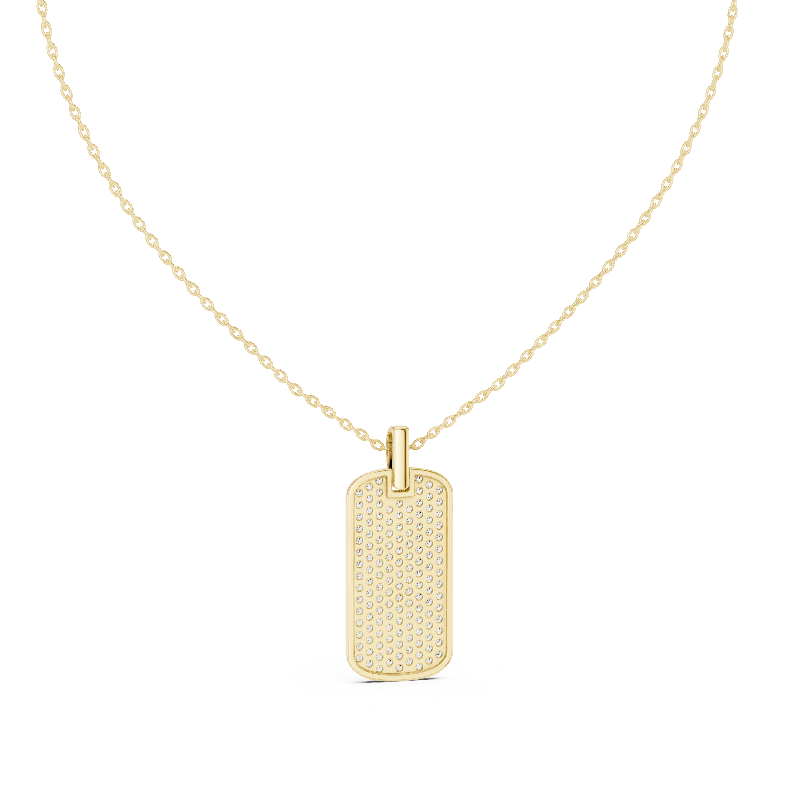 Pavé diamond rectangle dog tag pendant in gold with lab grown diamonds by Signora Jewels
