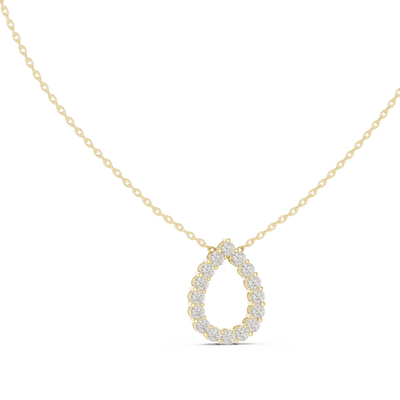 pear lab grown diamond open halo pendant in yellow gold