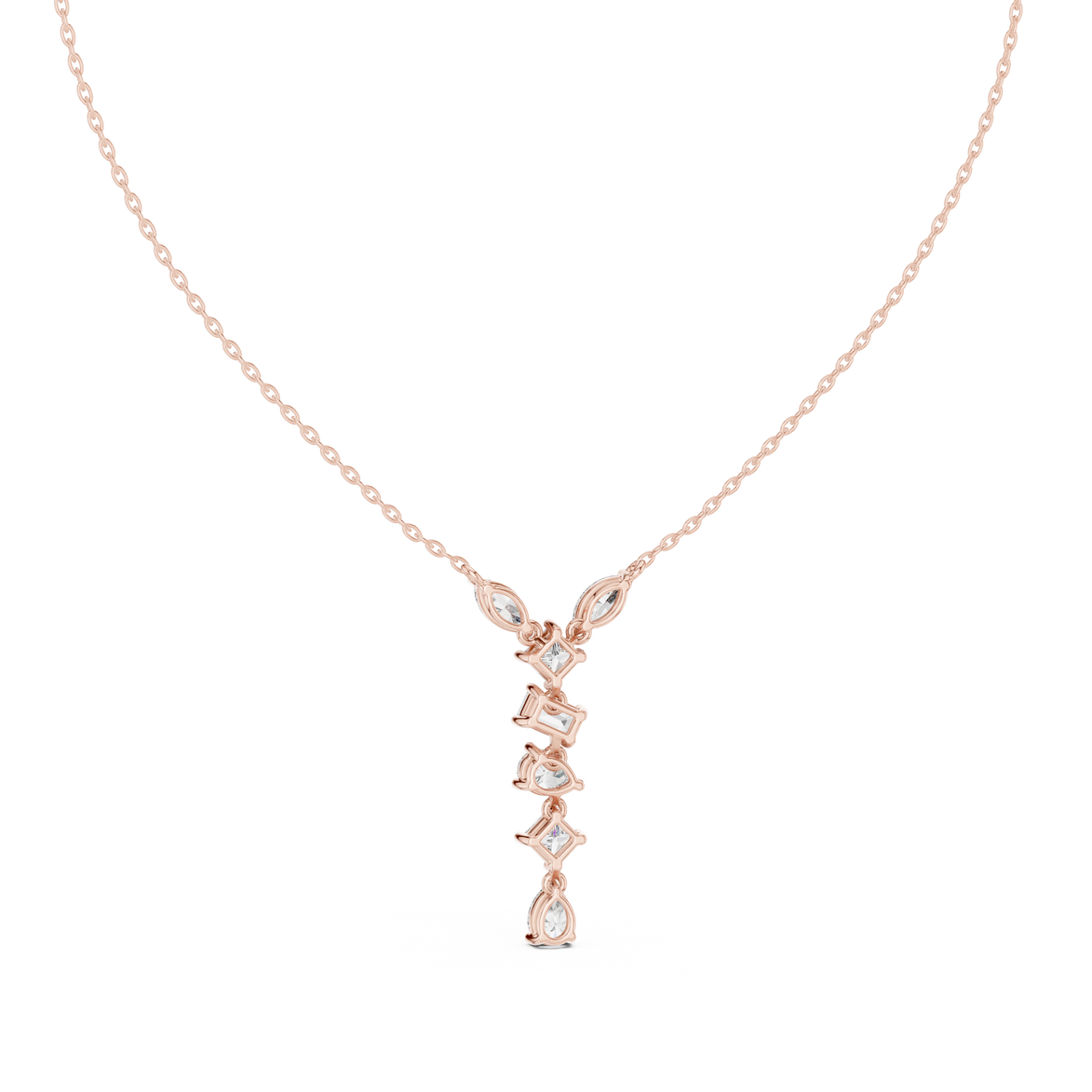 Mixed shape diamond drop pendant in gold with marquise, pear, emerald and princess cut lab grown diamonds by Signora Jewels