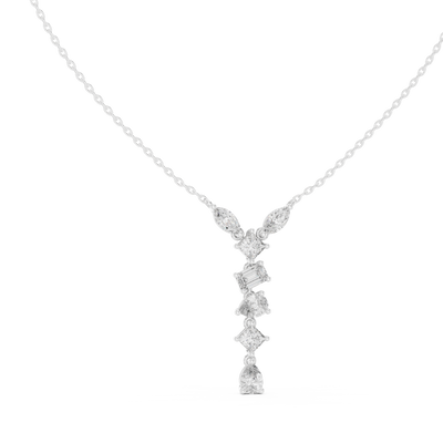 Mixed shape diamond drop pendant in gold with marquise, pear, emerald and princess cut lab grown diamonds by Signora Jewels