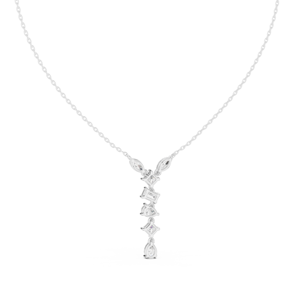 Mixed shape diamond drop pendant in gold with marquise, pear, emerald and princess cut lab grown diamonds by Signora Jewels