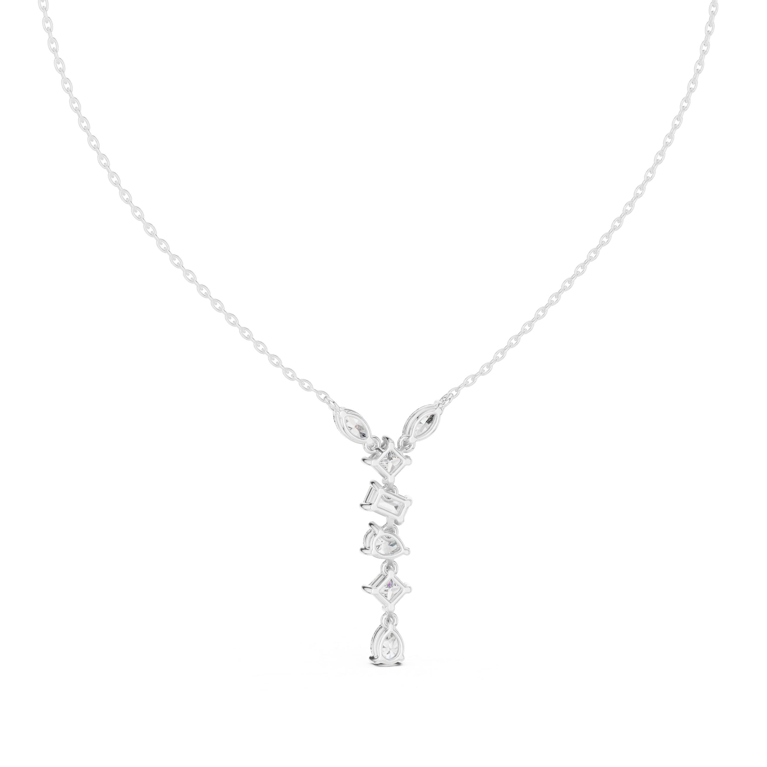 Mixed shape diamond drop pendant in gold with marquise, pear, emerald and princess cut lab grown diamonds by Signora Jewels