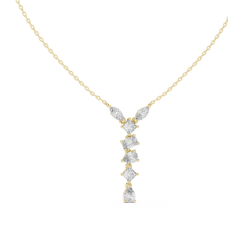 mixed shape lab grown diamond drop pendant in yellow gold
