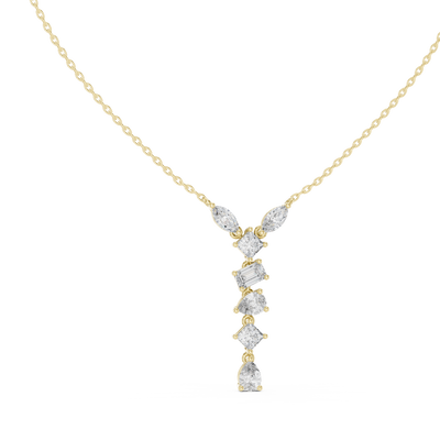 Mixed shape diamond drop pendant in gold with marquise, pear, emerald and princess cut lab grown diamonds by Signora Jewels