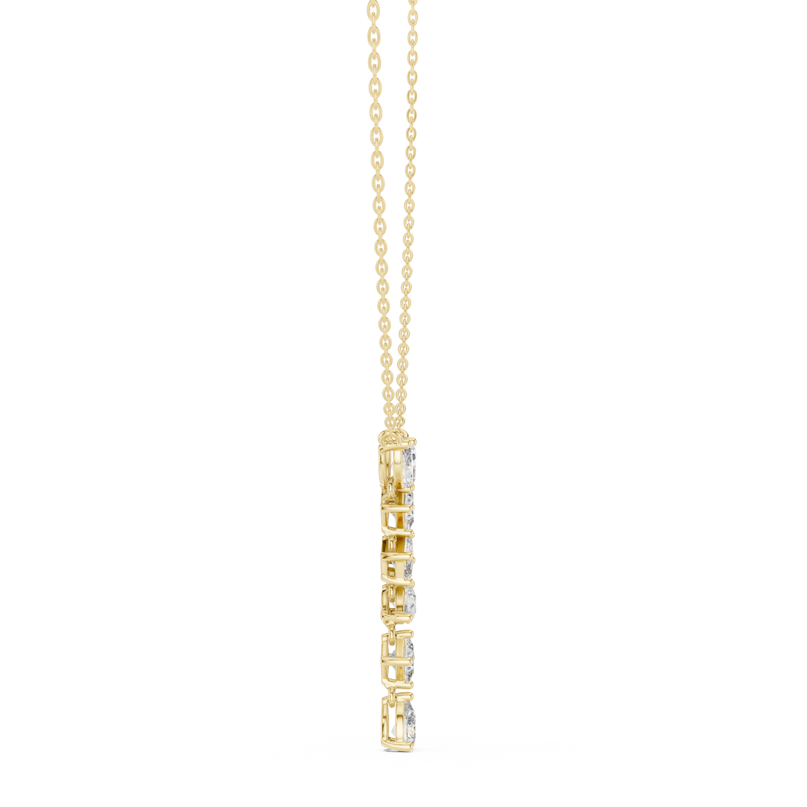 Mixed shape diamond drop pendant in gold with marquise, pear, emerald and princess cut lab grown diamonds by Signora Jewels