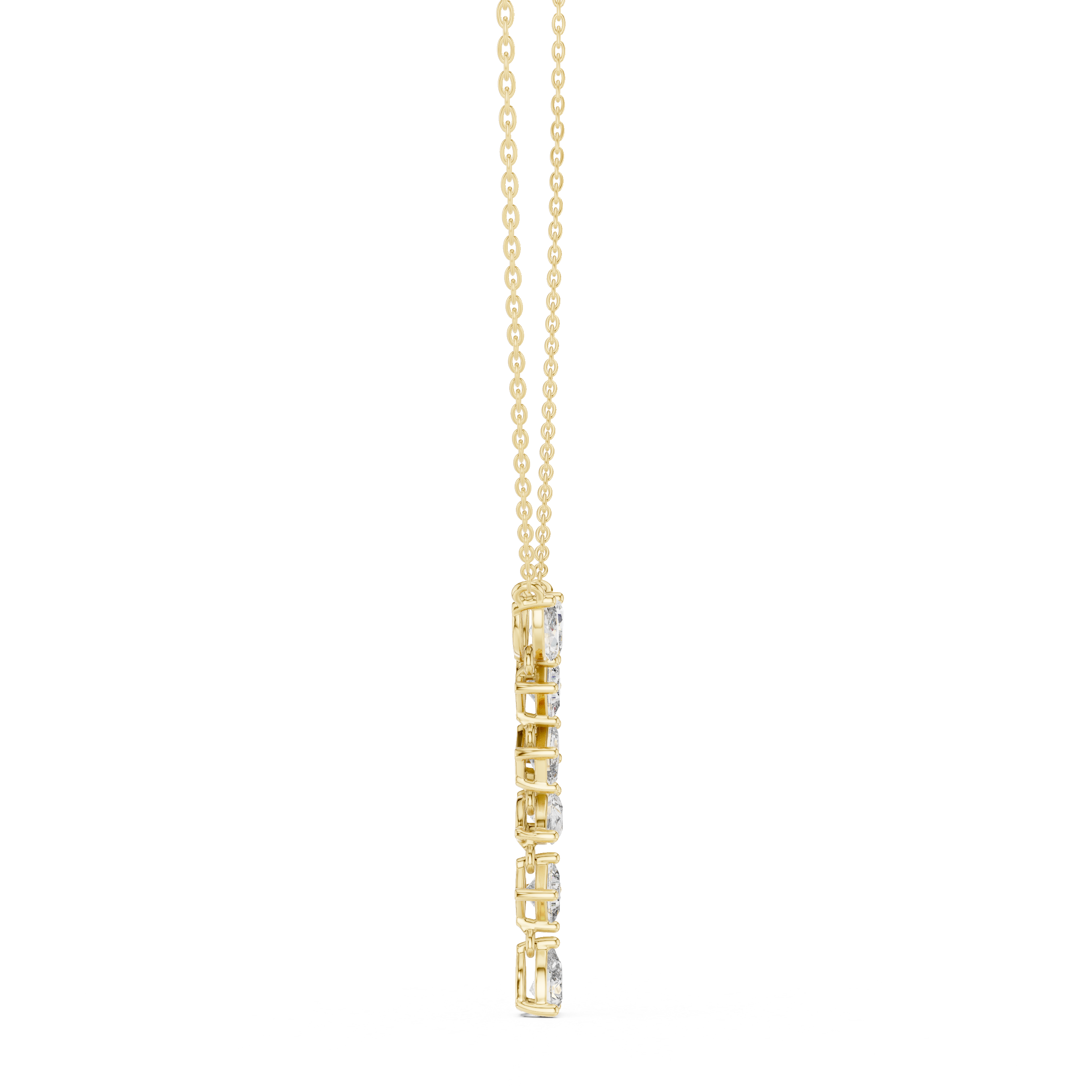 Mixed shape diamond drop pendant in gold with marquise, pear, emerald and princess cut lab grown diamonds by Signora Jewels