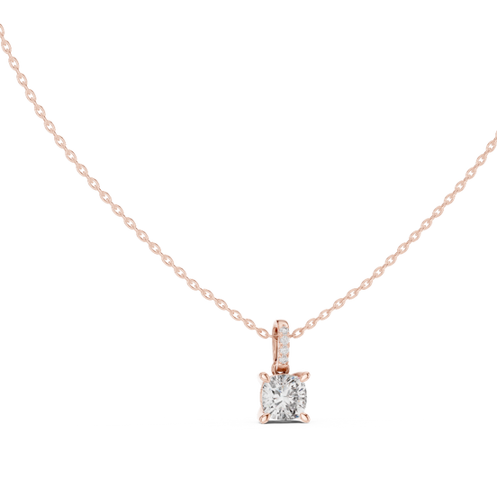 classic cushion lab grown diamond solitaire pendant in rose gold