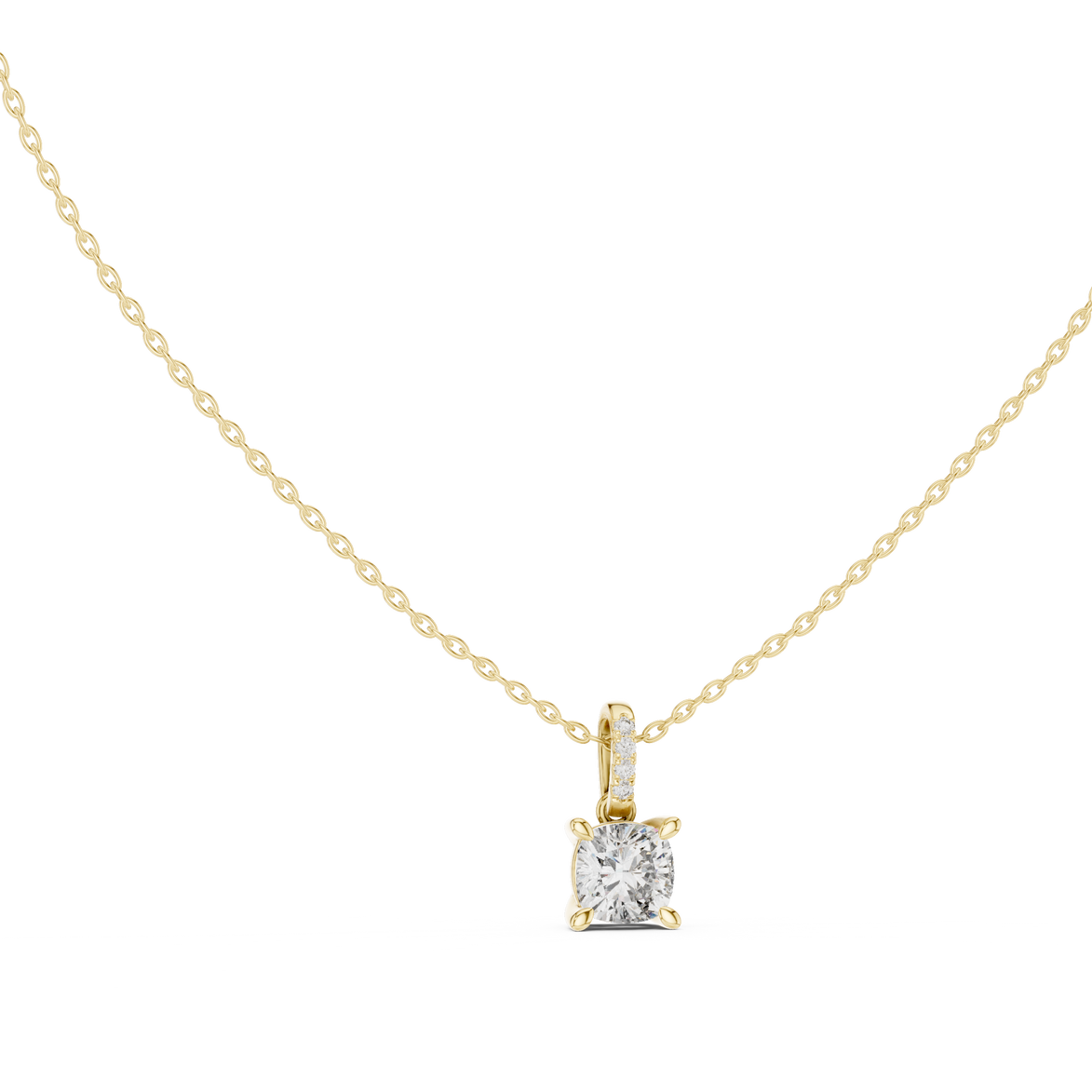 Minimal cushion cut diamond pendant in gold with lab grown diamonds by Signora Jewels