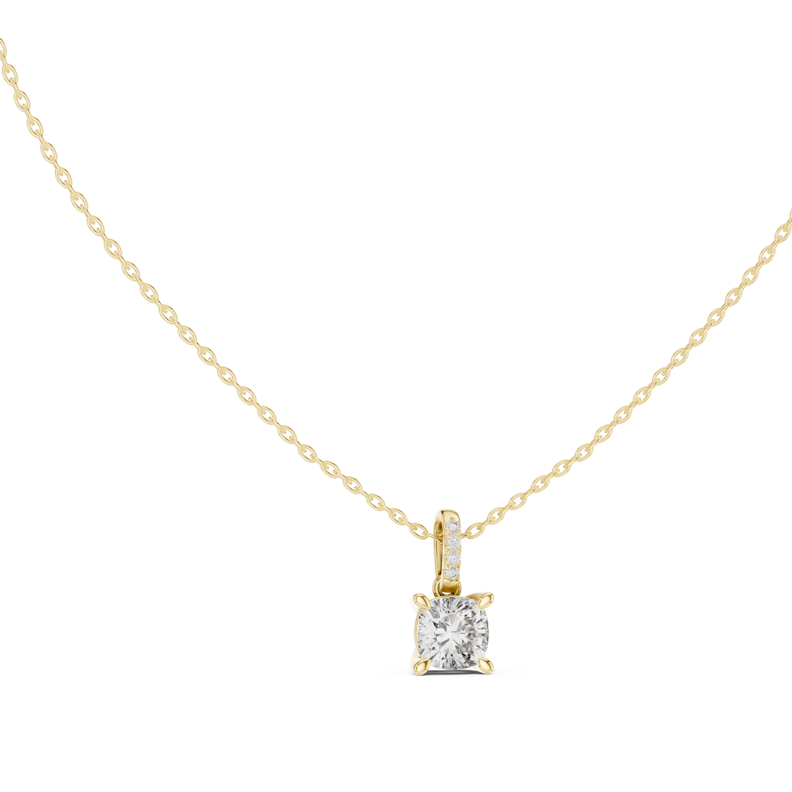 Minimal cushion cut diamond pendant in gold with lab grown diamonds by Signora Jewels