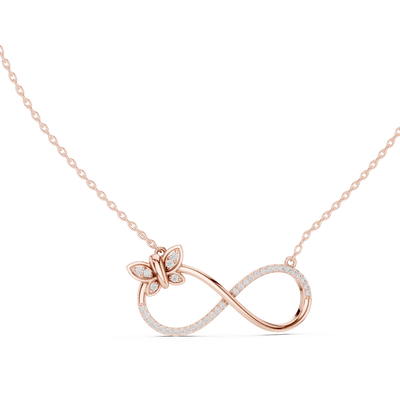 butterfly infinity lab grown diamond pavé pendant in rose gold