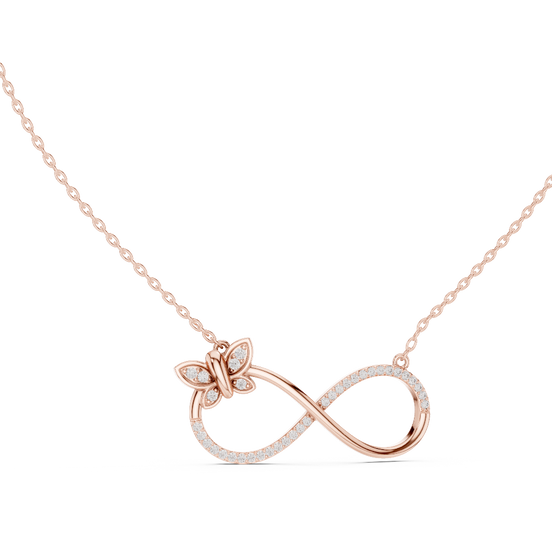butterfly infinity lab grown diamond pavé pendant in rose gold