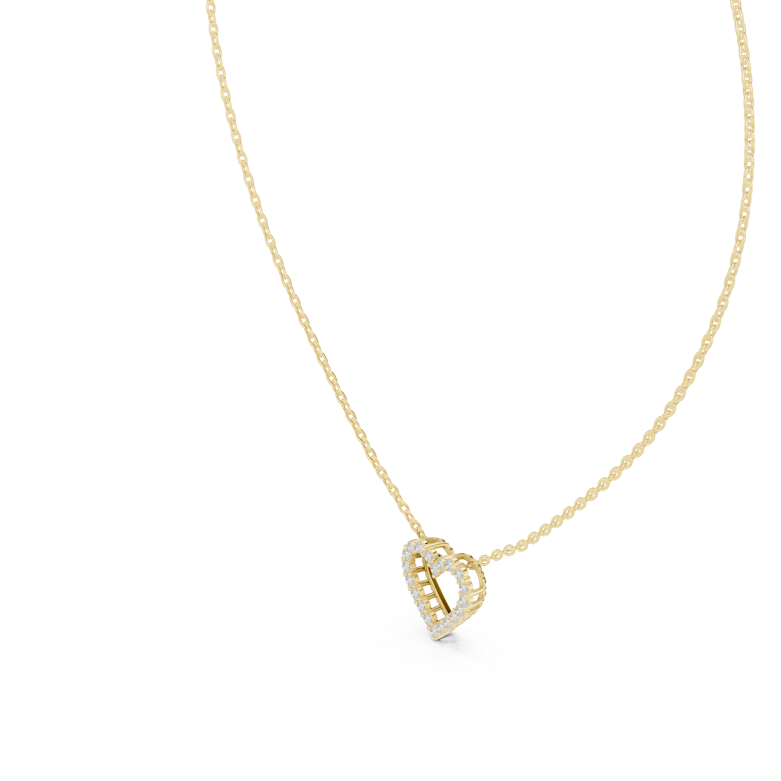 Minimal open heart diamond pendant in gold with lab grown diamonds by Signora Jewels