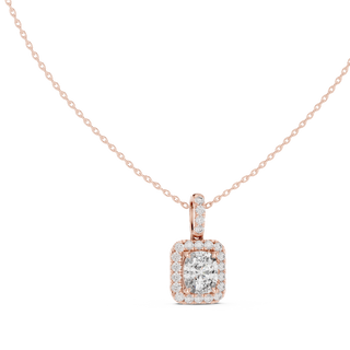 Cushion Cut Lab Grown Diamond Halo Pendant in Rose Gold