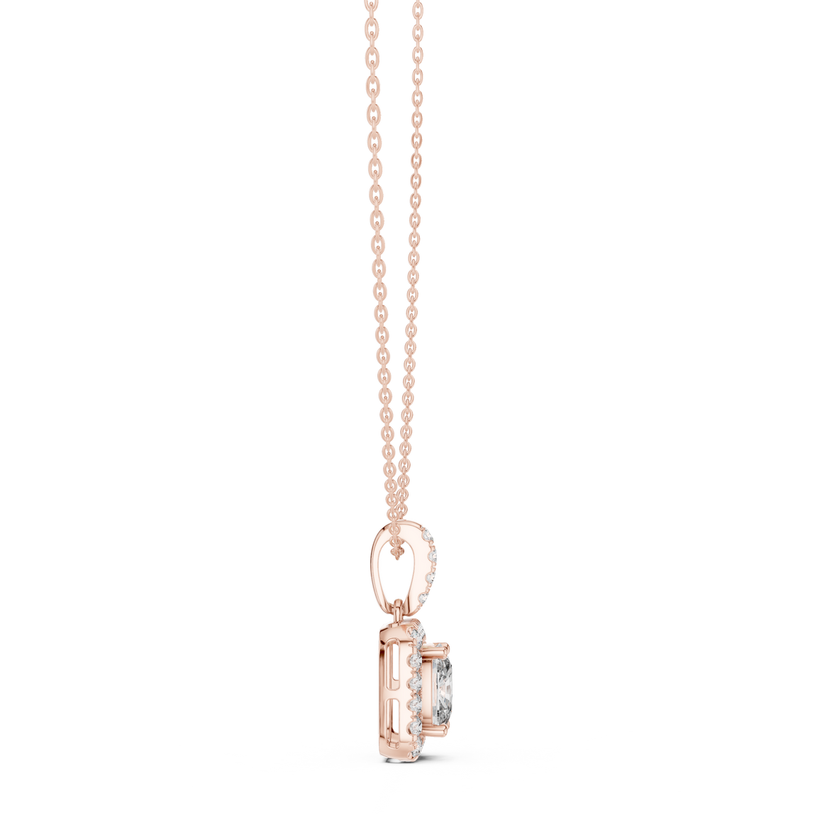 Cushion cut halo diamond pendant in gold with lab grown diamonds by Signora Jewels