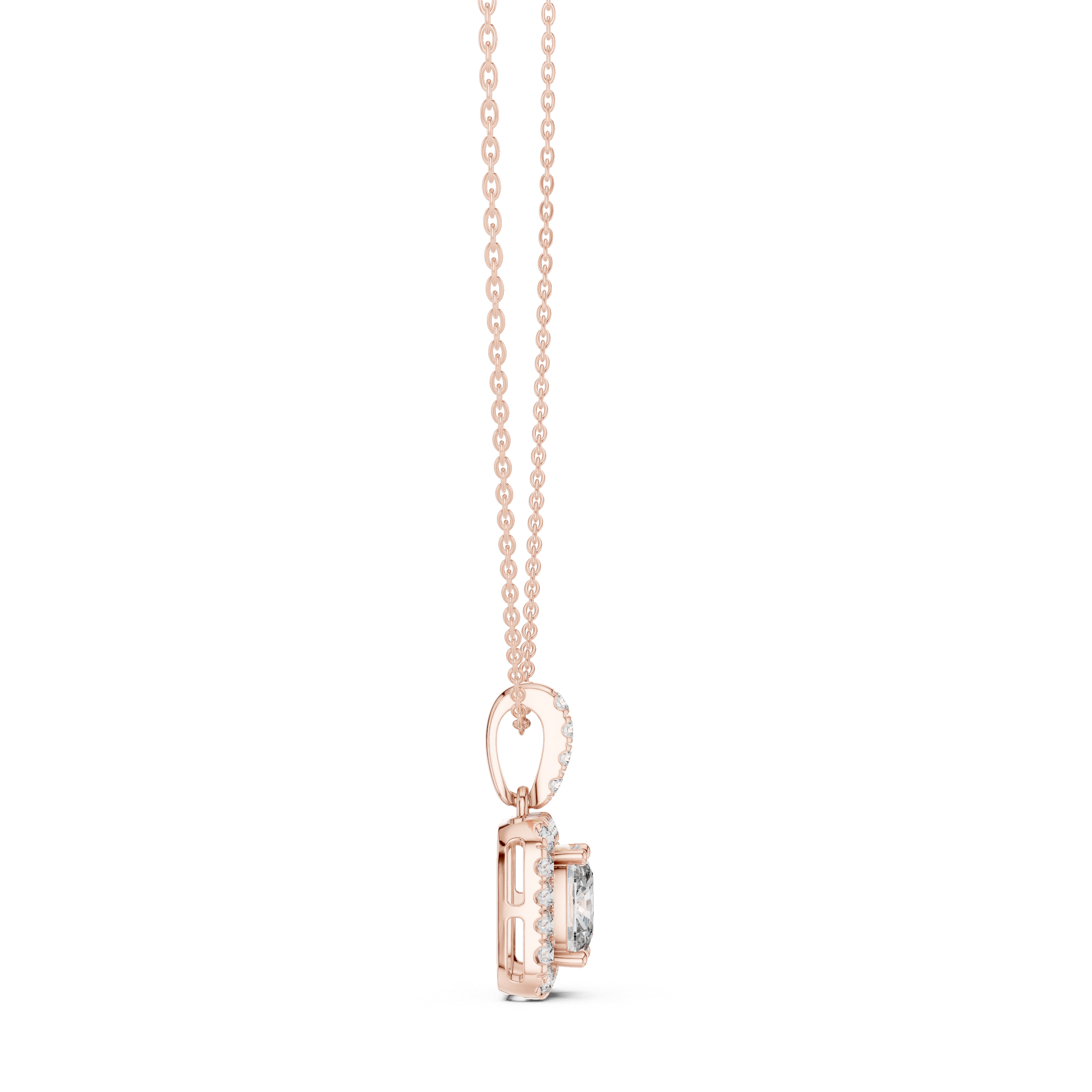 Cushion cut halo diamond pendant in gold with lab grown diamonds by Signora Jewels