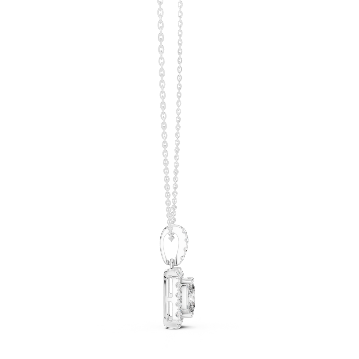 Cushion cut halo diamond pendant in gold with lab grown diamonds by Signora Jewels