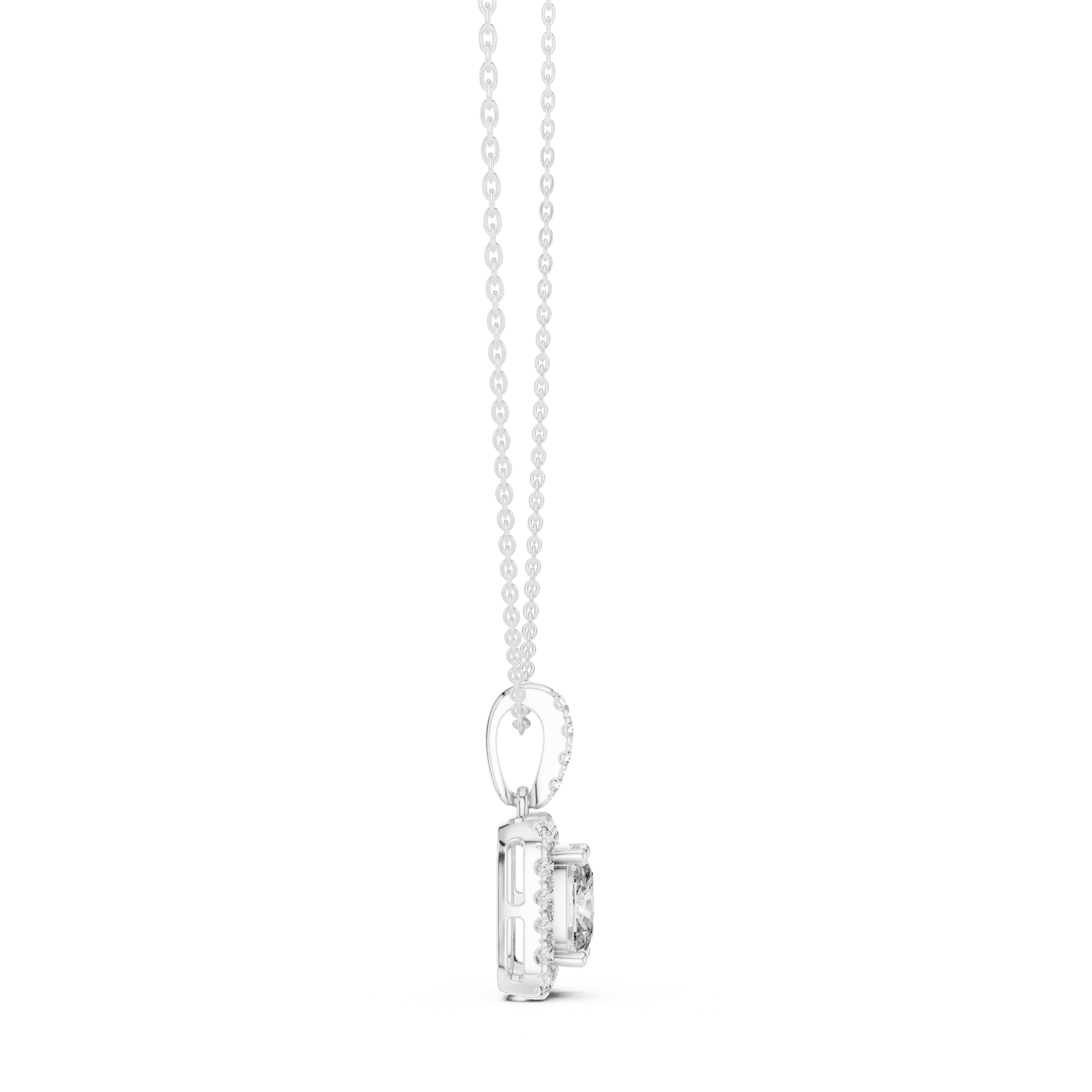 Cushion cut halo diamond pendant in gold with lab grown diamonds by Signora Jewels
