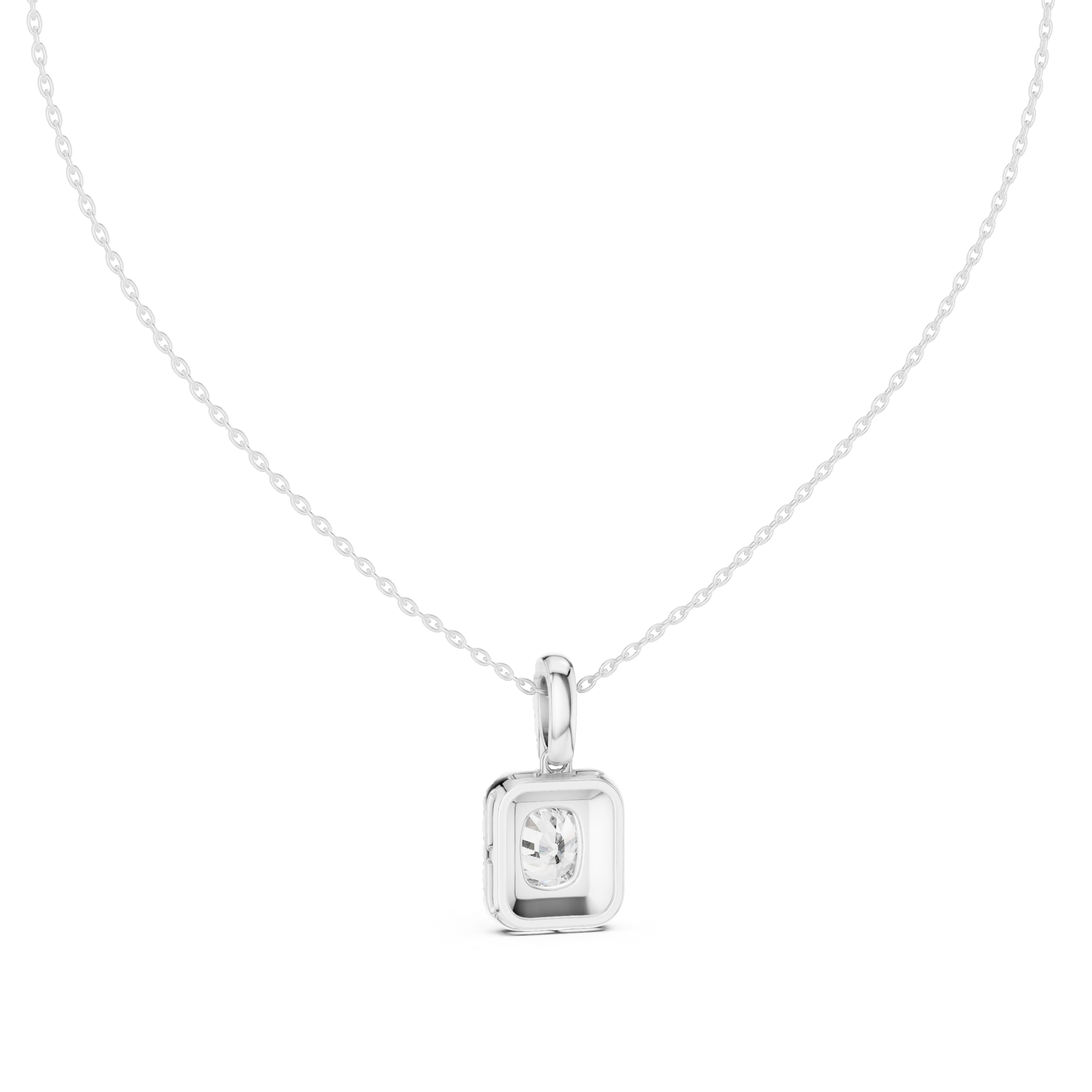 Cushion cut halo diamond pendant in gold with lab grown diamonds by Signora Jewels