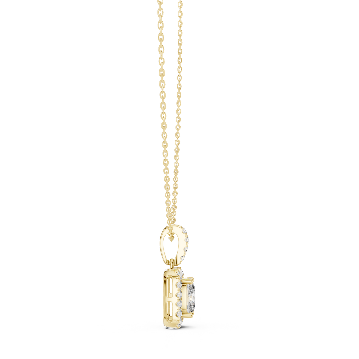 Cushion cut halo diamond pendant in gold with lab grown diamonds by Signora Jewels