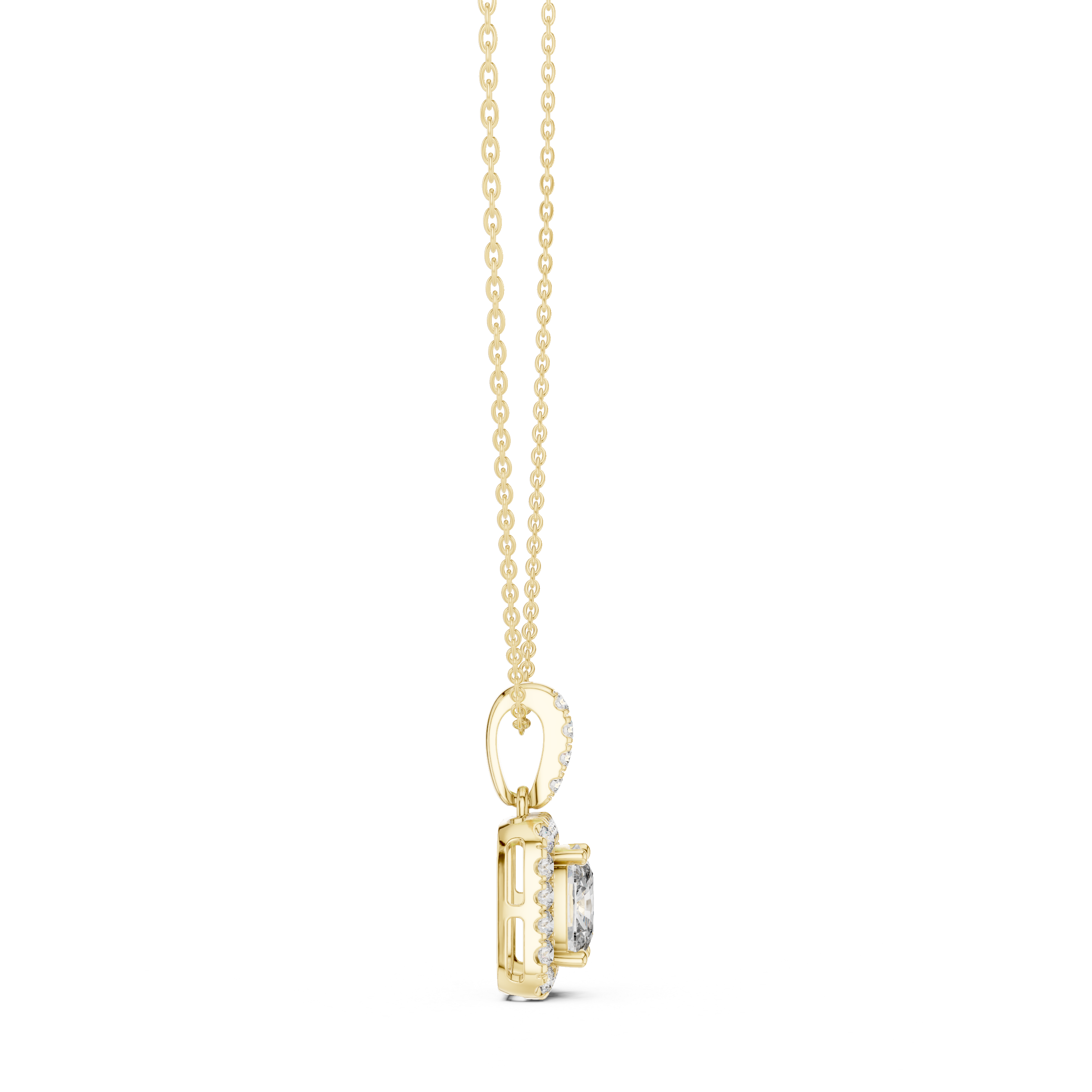 Cushion cut halo diamond pendant in gold with lab grown diamonds by Signora Jewels