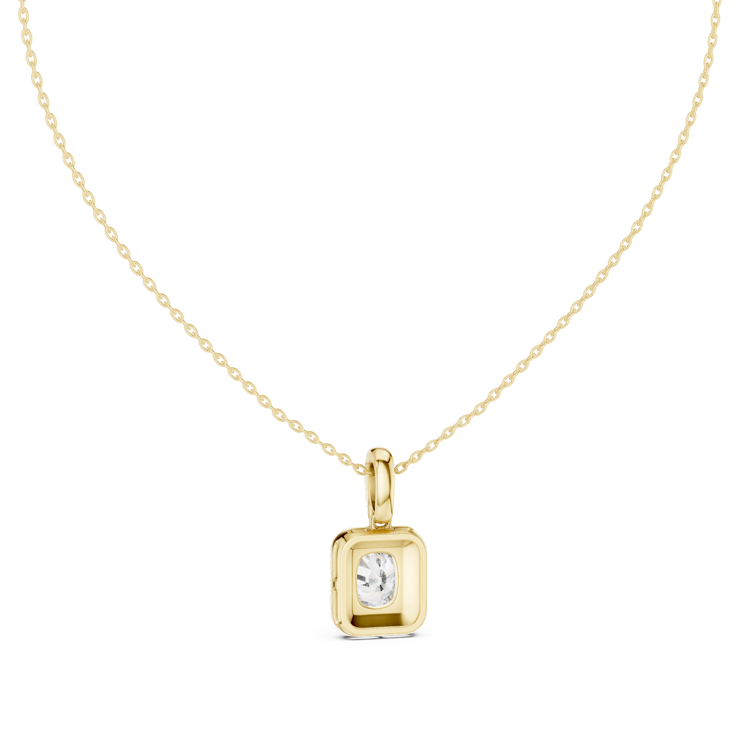 Cushion cut halo diamond pendant in gold with lab grown diamonds by Signora Jewels
