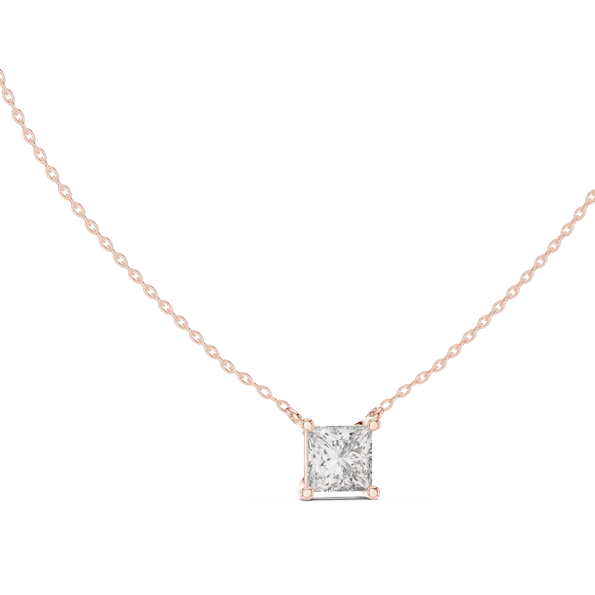 Minimal princess cut solitaire diamond pendant in gold with lab grown diamond by Signora Jewels