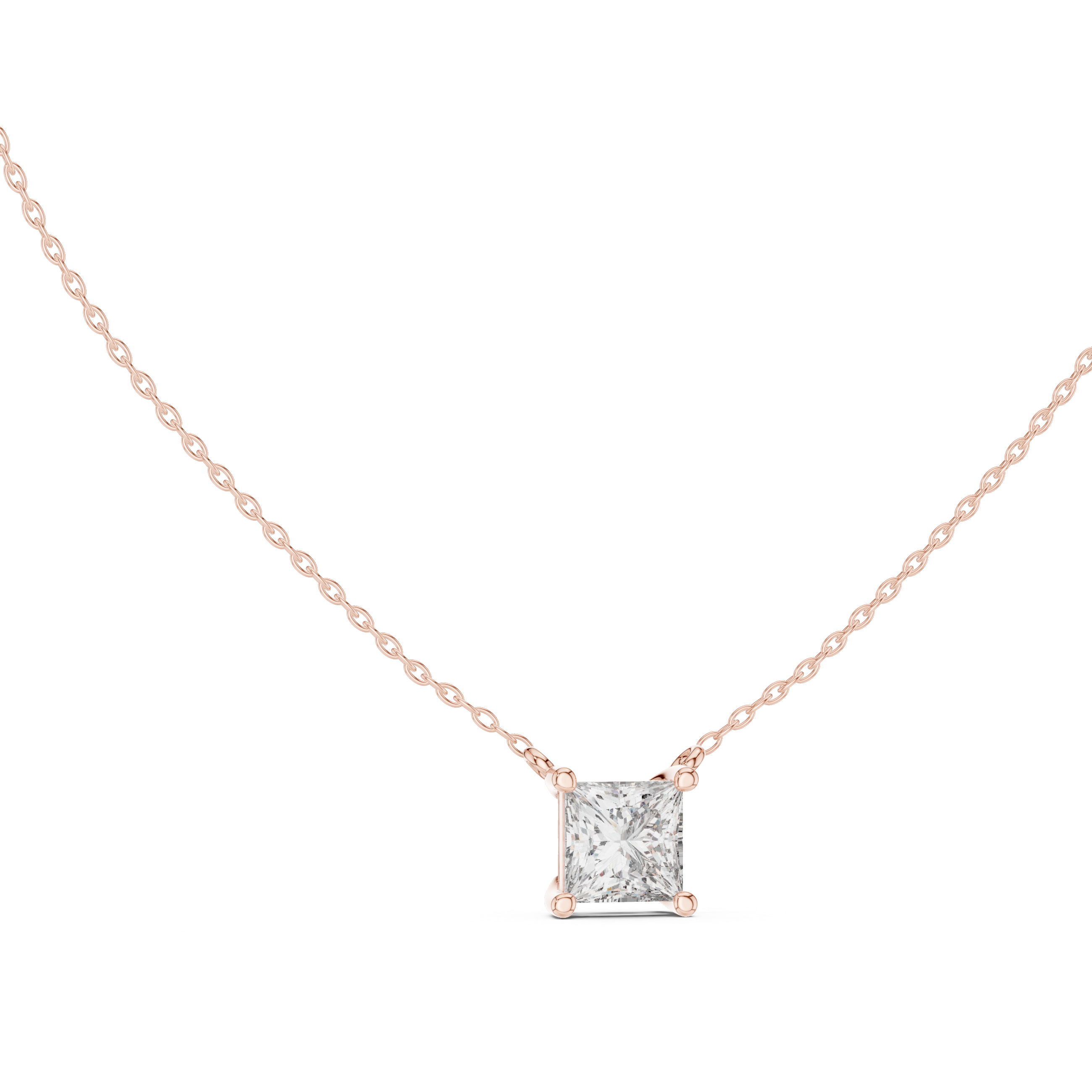 Minimal princess cut solitaire diamond pendant in gold with lab grown diamond by Signora Jewels