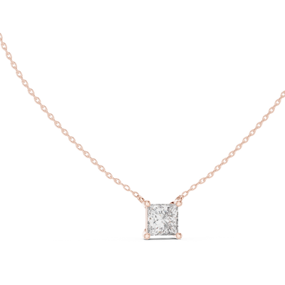 Princess cut lab grown diamond solitaire pendant in rose gold
