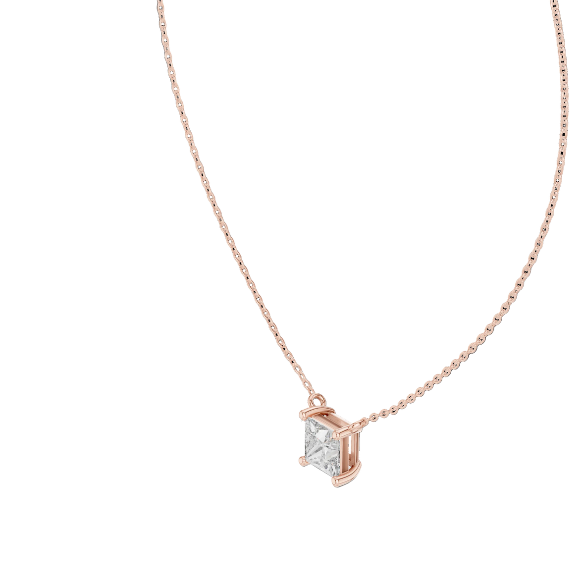 Minimal princess cut solitaire diamond pendant in gold with lab grown diamond by Signora Jewels