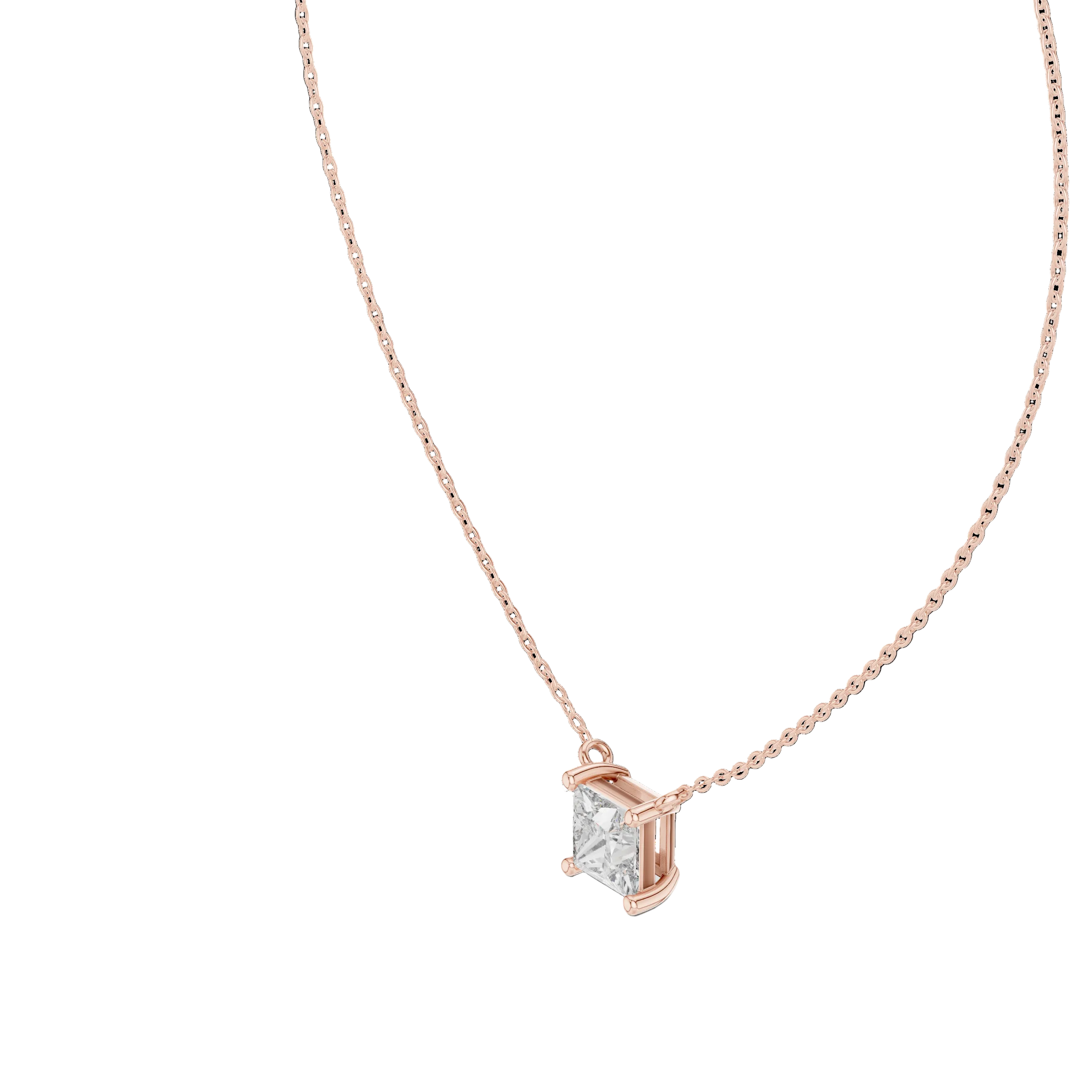 Minimal princess cut solitaire diamond pendant in gold with lab grown diamond by Signora Jewels