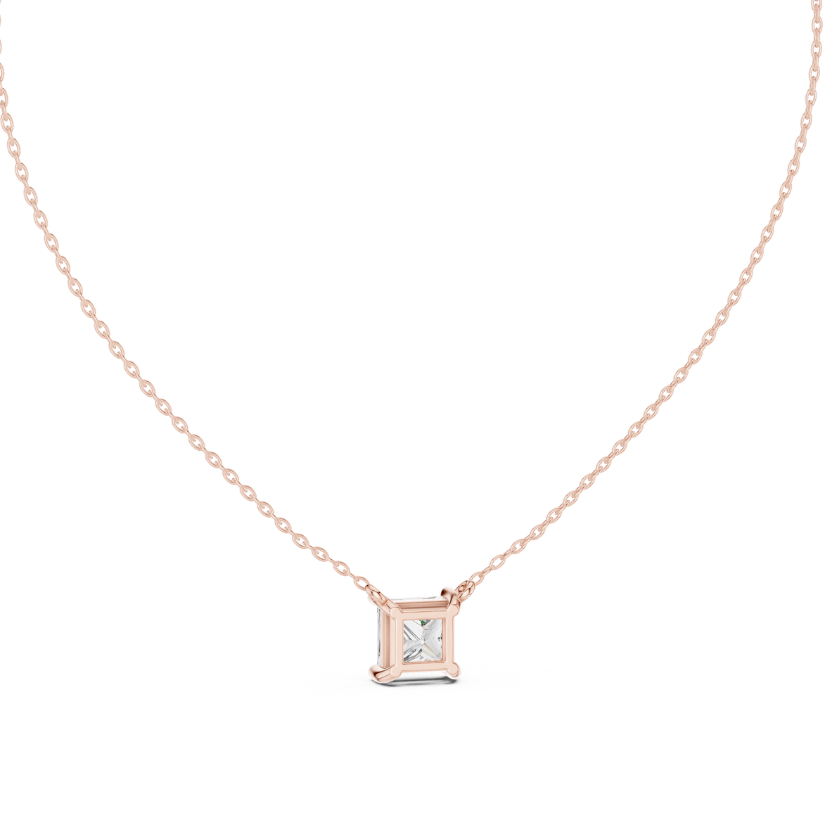 Minimal princess cut solitaire diamond pendant in gold with lab grown diamond by Signora Jewels