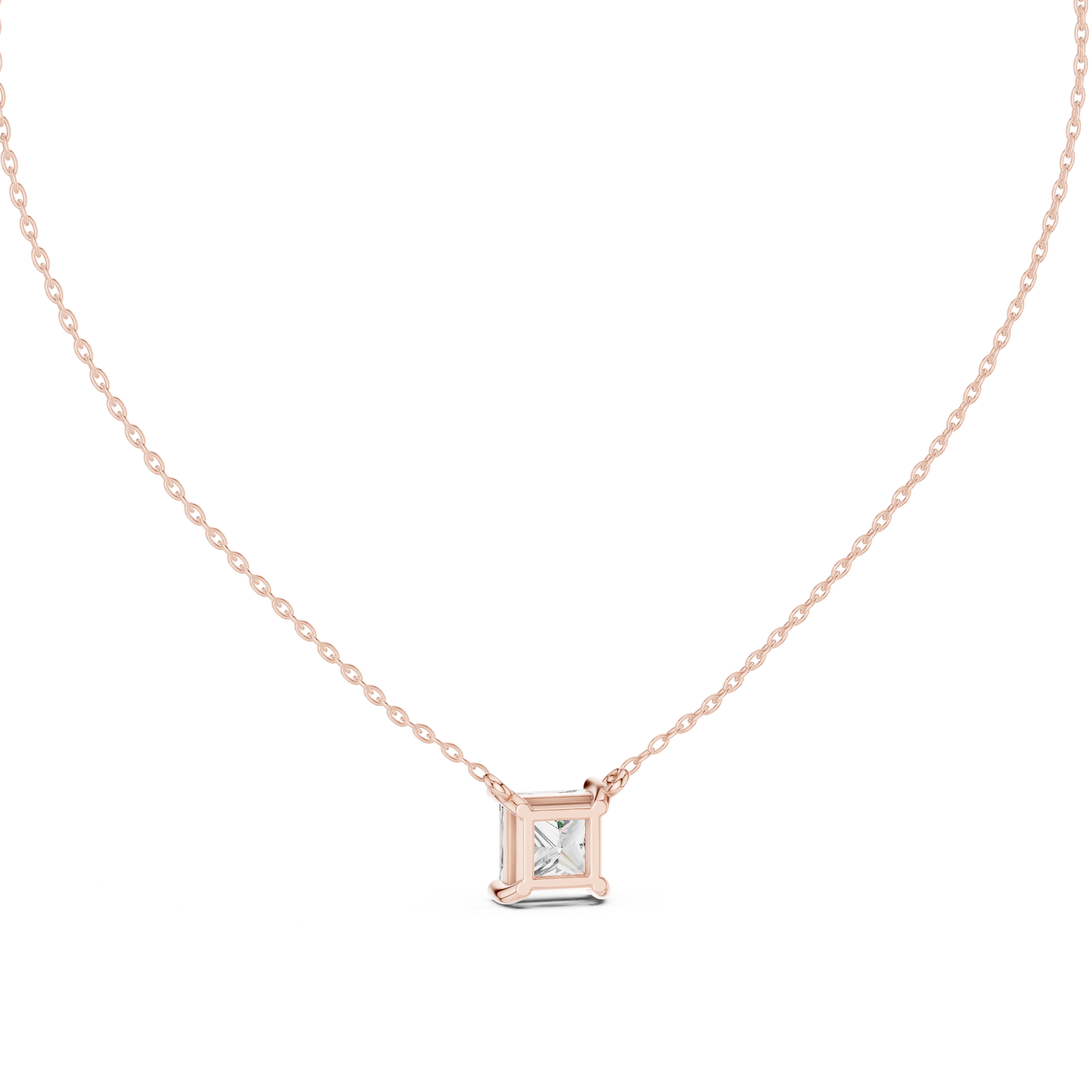 Minimal princess cut solitaire diamond pendant in gold with lab grown diamond by Signora Jewels
