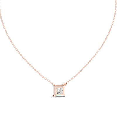 Minimal princess cut solitaire diamond pendant in gold with lab grown diamond by Signora Jewels