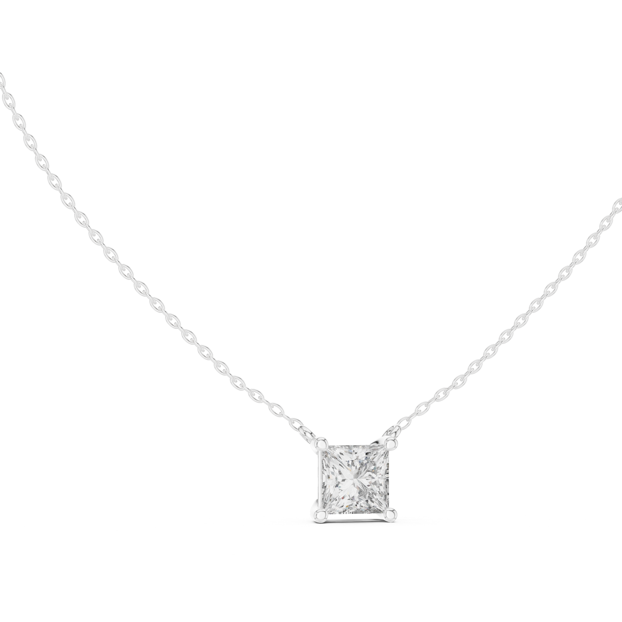 Minimal princess cut solitaire diamond pendant in gold with lab grown diamond by Signora Jewels