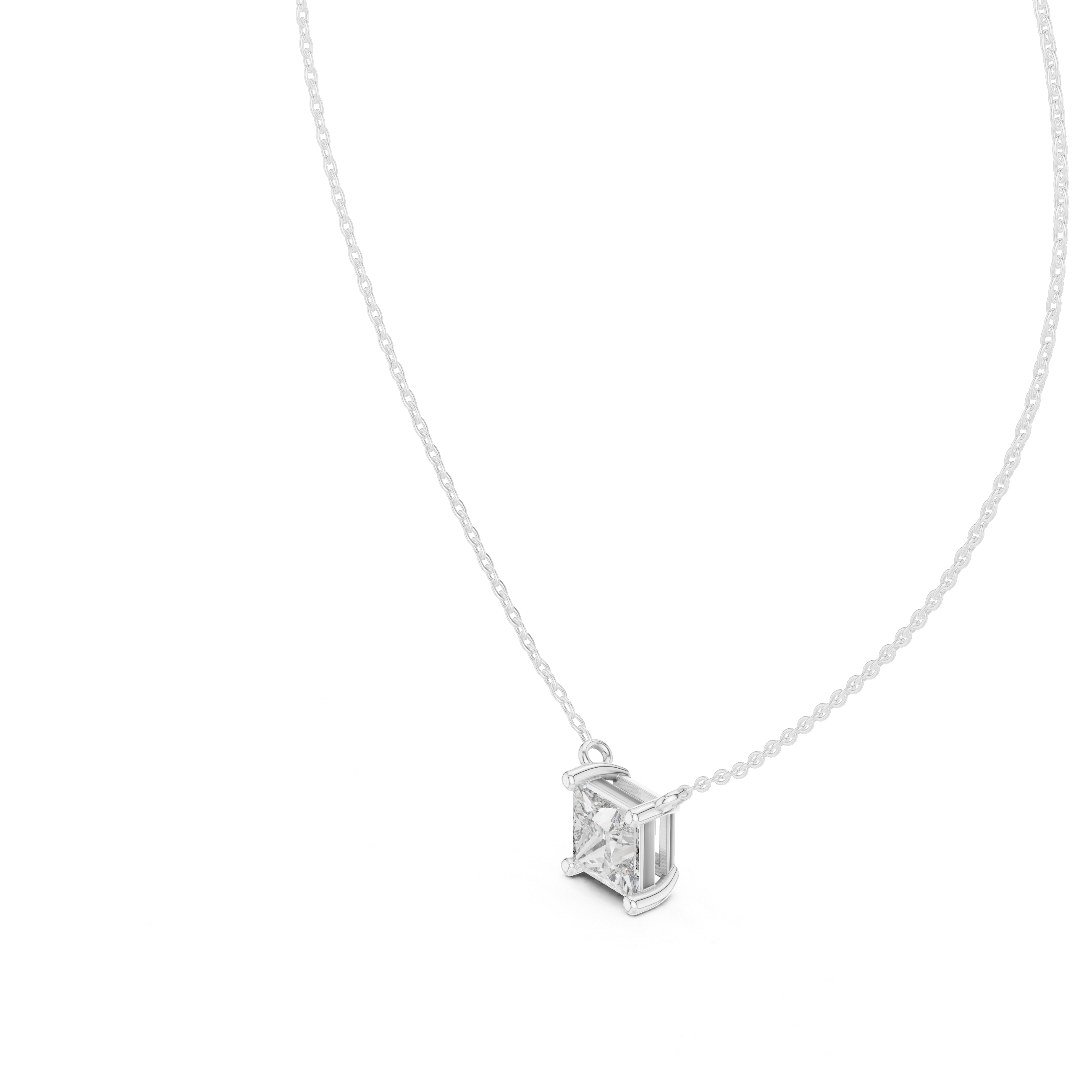 Minimal princess cut solitaire diamond pendant in gold with lab grown diamond by Signora Jewels