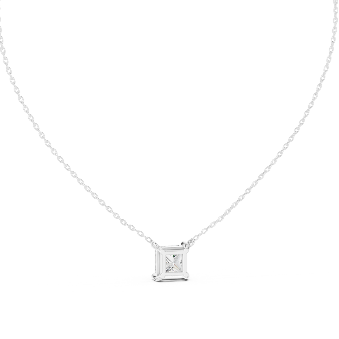 Minimal princess cut solitaire diamond pendant in gold with lab grown diamond by Signora Jewels