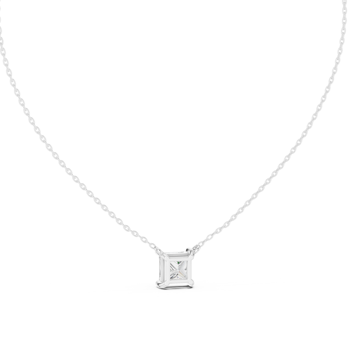 Minimal princess cut solitaire diamond pendant in gold with lab grown diamond by Signora Jewels