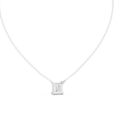 Minimal princess cut solitaire diamond pendant in gold with lab grown diamond by Signora Jewels