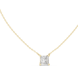Princess cut lab grown diamond solitaire pendant in yellow gold