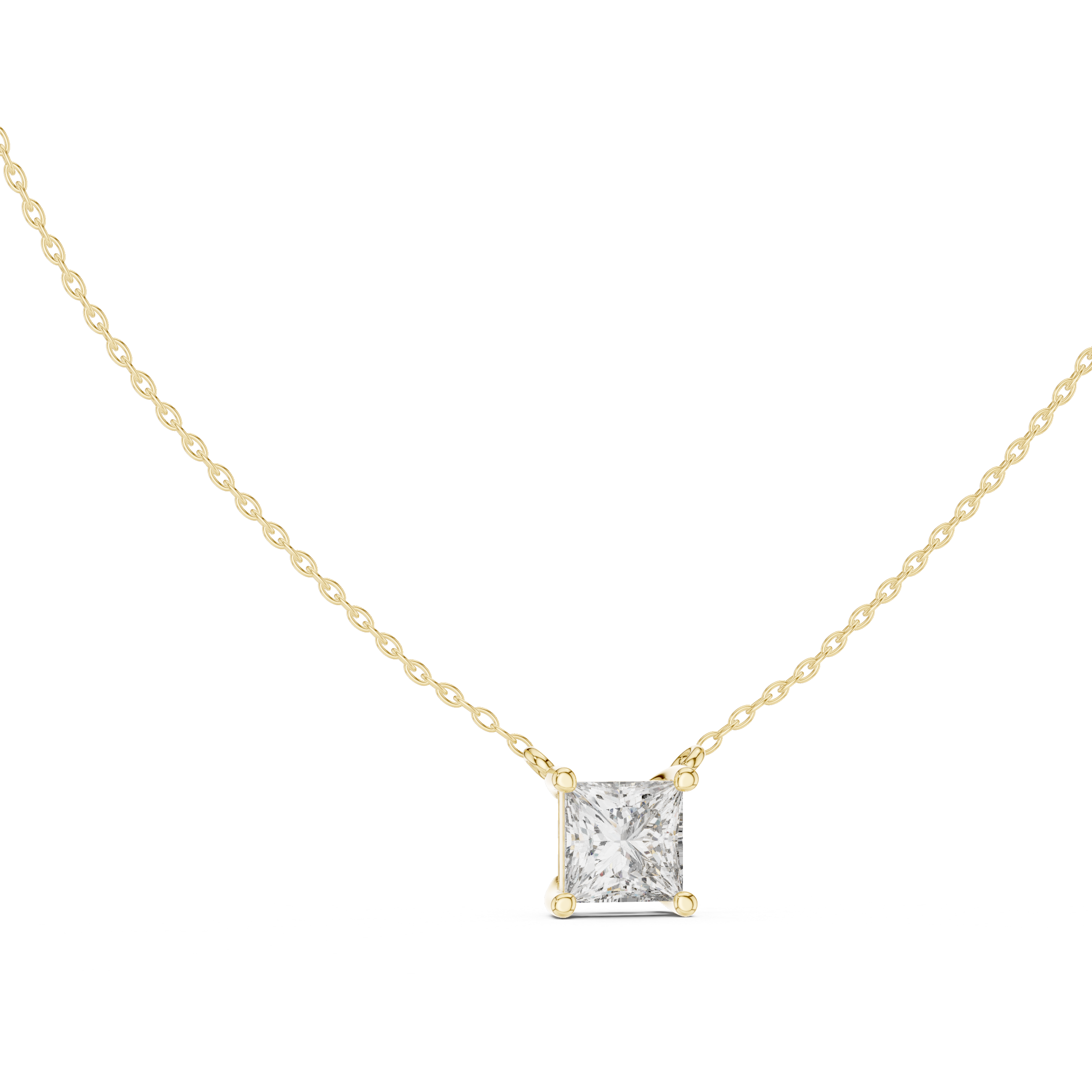 Minimal princess cut solitaire diamond pendant in gold with lab grown diamond by Signora Jewels