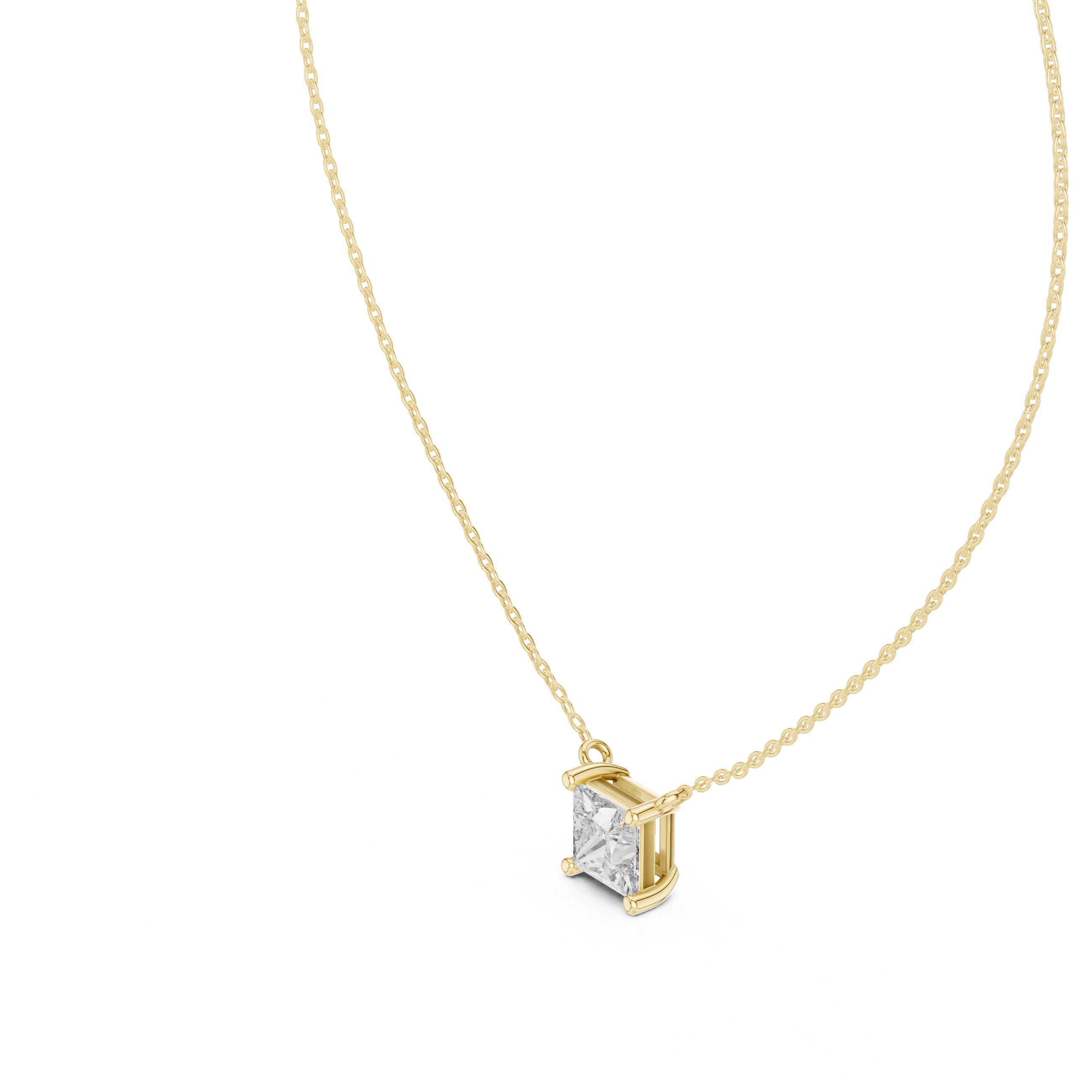 Minimal princess cut solitaire diamond pendant in gold with lab grown diamond by Signora Jewels