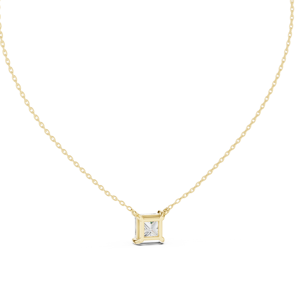 Minimal princess cut solitaire diamond pendant in gold with lab grown diamond by Signora Jewels