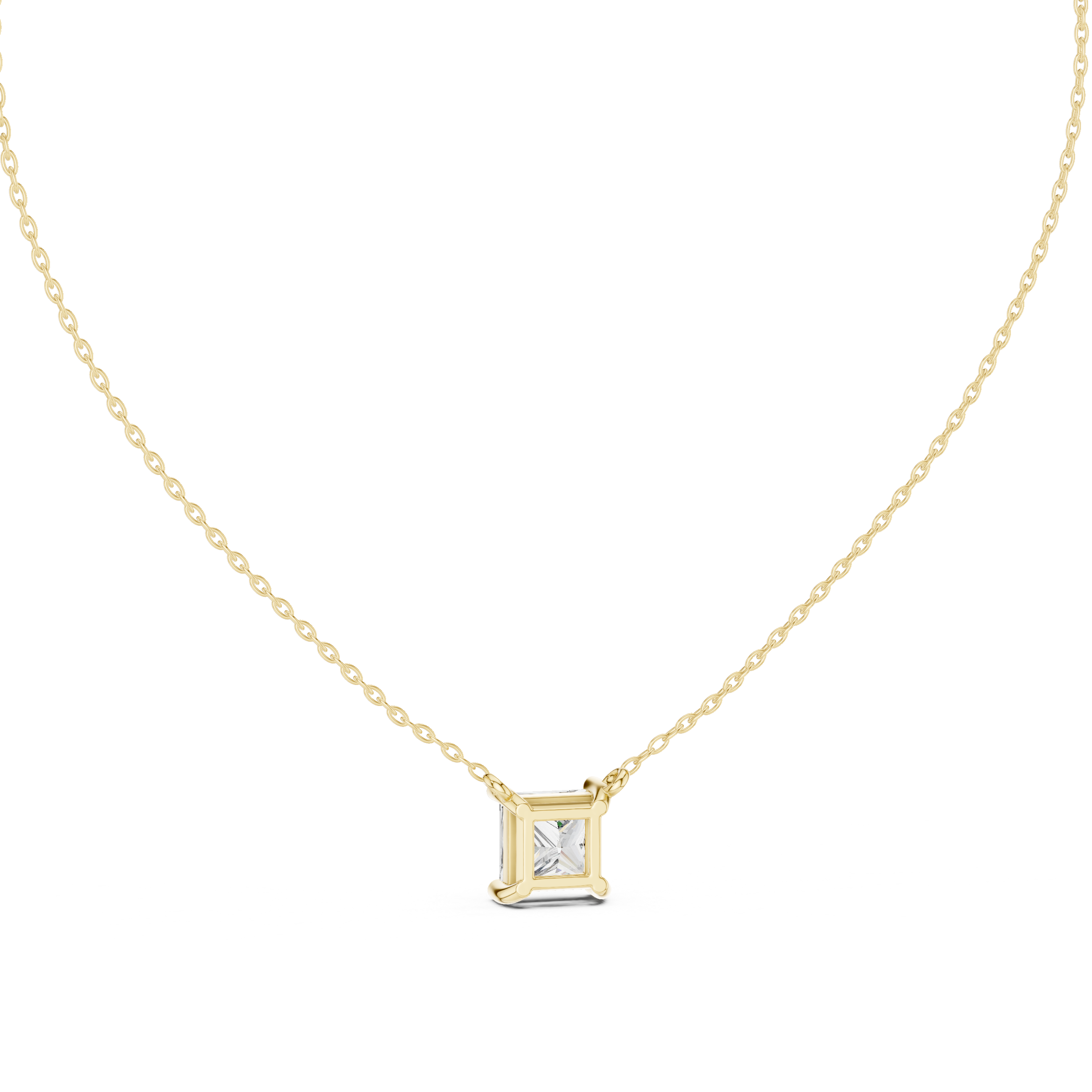 Minimal princess cut solitaire diamond pendant in gold with lab grown diamond by Signora Jewels