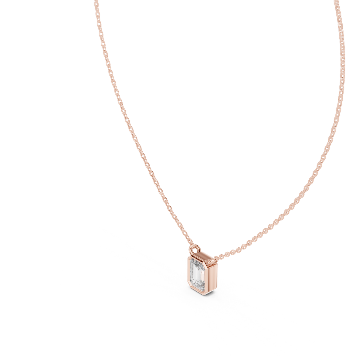 Minimal emerald cut solitaire diamond pendant in gold with lab grown diamond by Signora Jewels