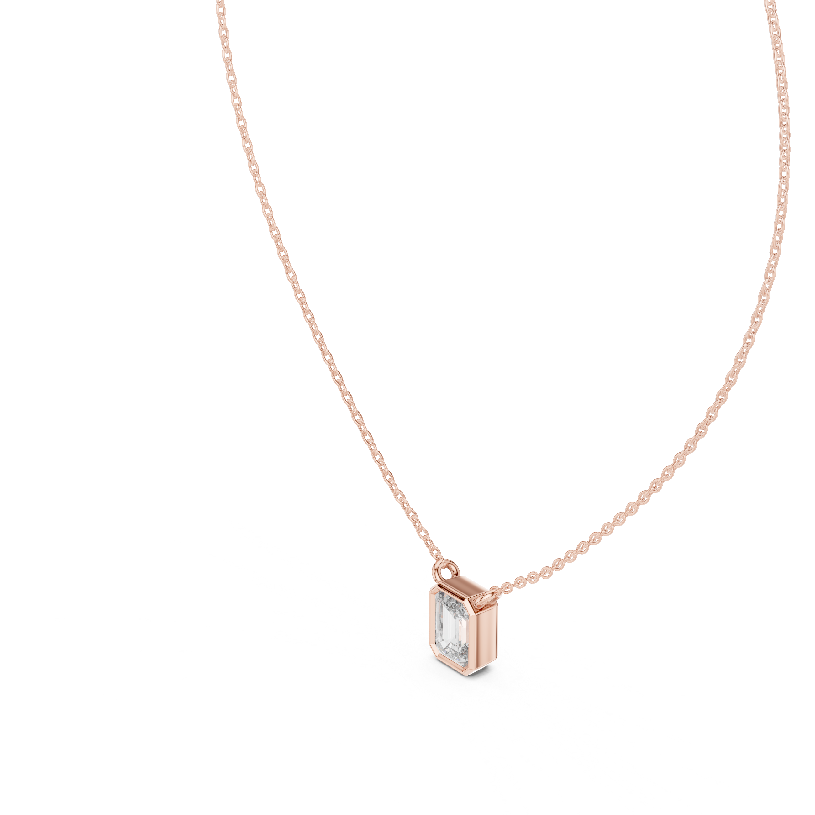 Minimal emerald cut solitaire diamond pendant in gold with lab grown diamond by Signora Jewels